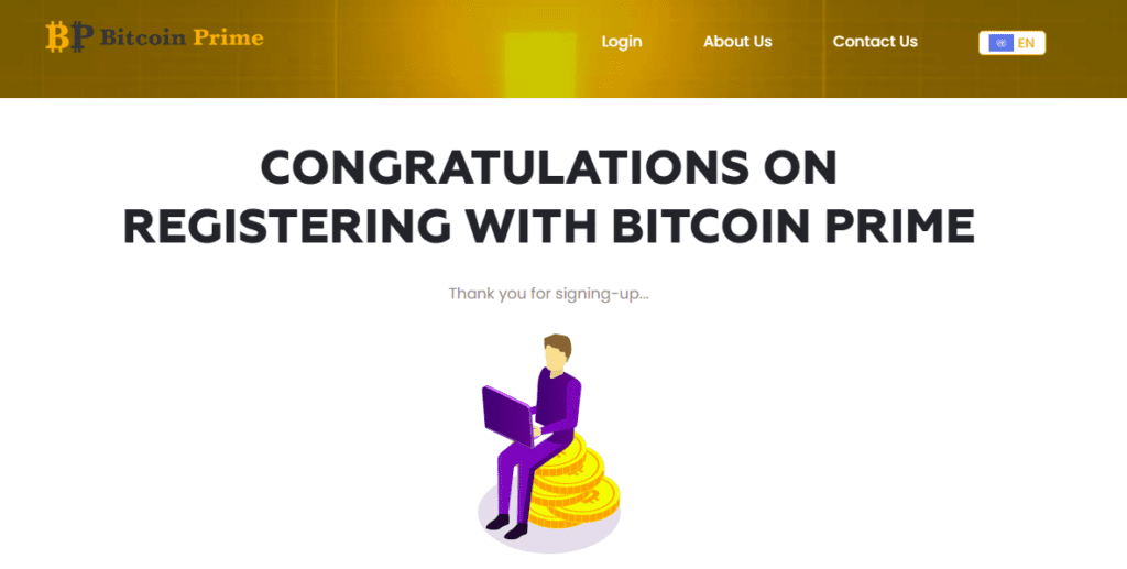 congratulations on registering with bitcoin prime