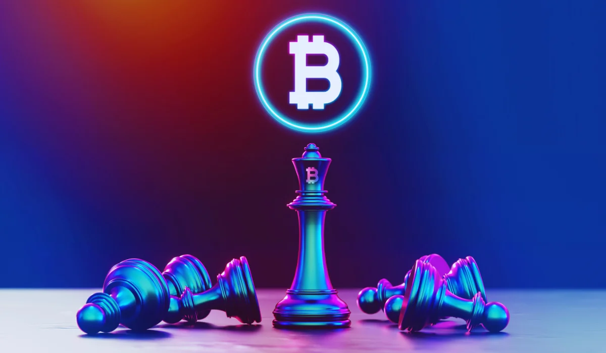 Bitcoin king chess piece symbolizing crypto market dominance